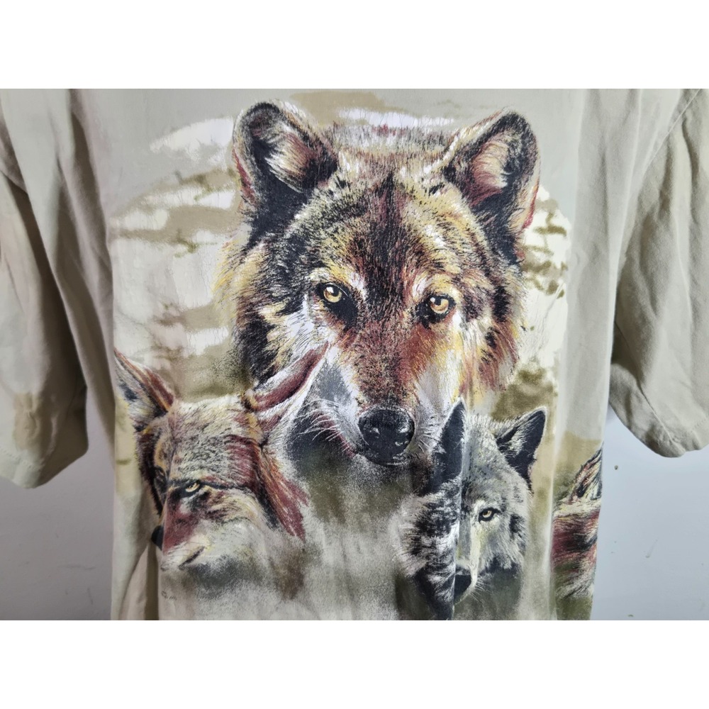90s Wolf Nature Graphic Tee Shirt Mens‎ Made In USA Cut Tag See Measurements